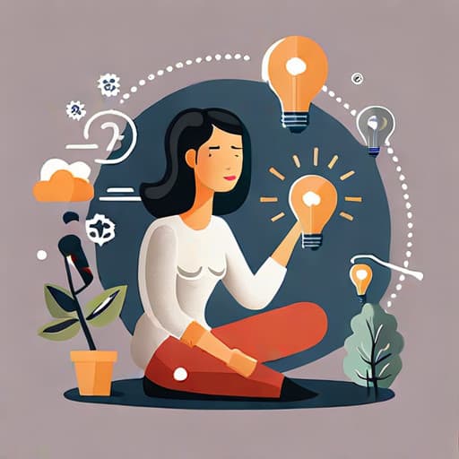 A flat illustration of a woman thinking about all the ways she can use acronyms in her business to help her customers understand long concepts.