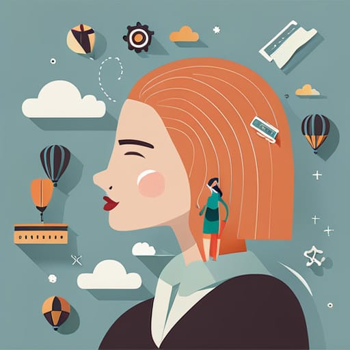 An illustration depicting a woman thinking of the benefits of a random word generator