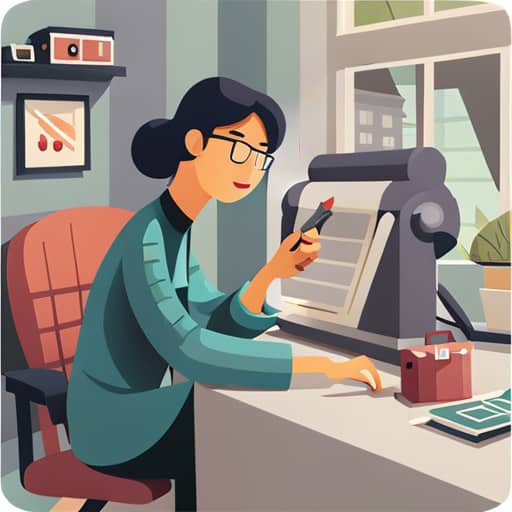 a flat illustration respresenting a woman setting the modes of a random word generator