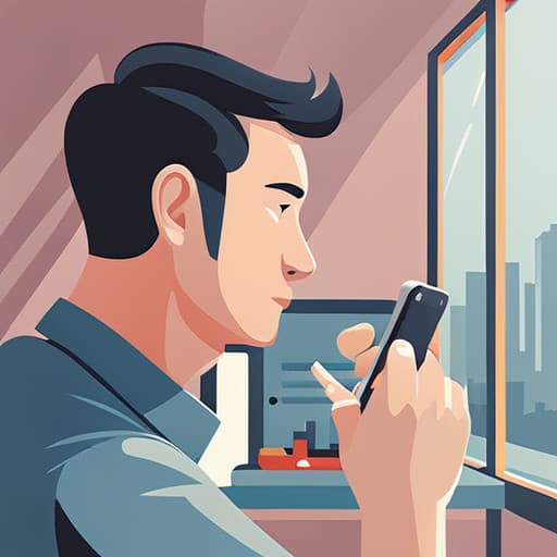 a flat illustration of a man adjusting the settings on his phone, which represents the modes of the related word finder 