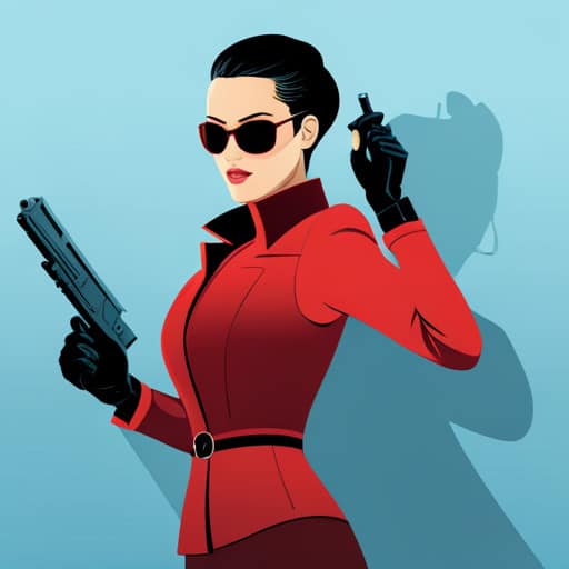 A beautiful female spy draws her gun just in case... 
