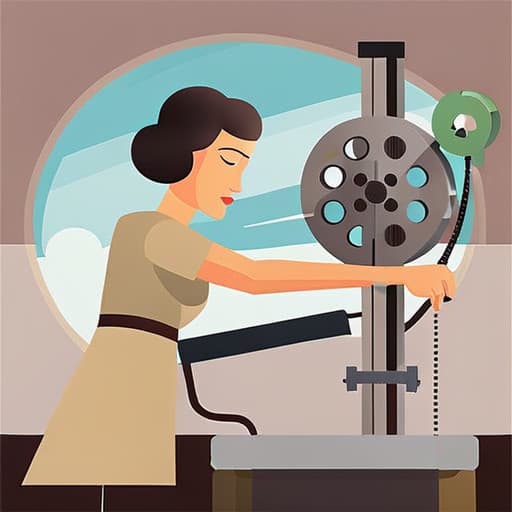 A woman adjusts a machine that represents the gift idea generator
