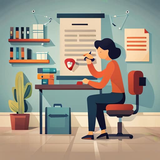 A flat illustration of a woman writing a list of benefits for the paragraph writer