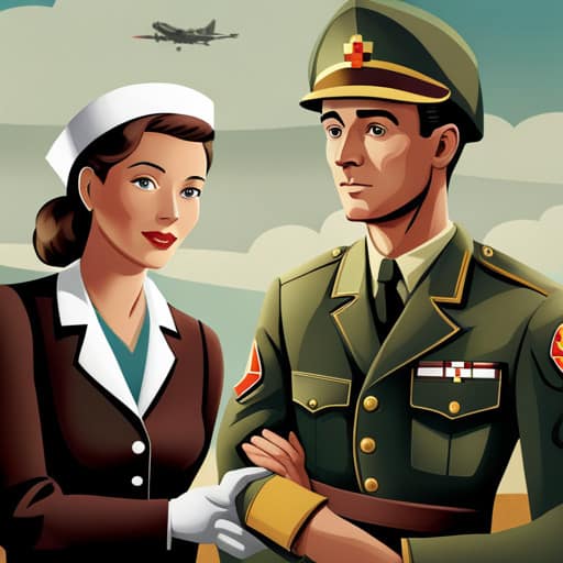 An illustration of a nurse and solider during world war two to go with the final output from the story generator.