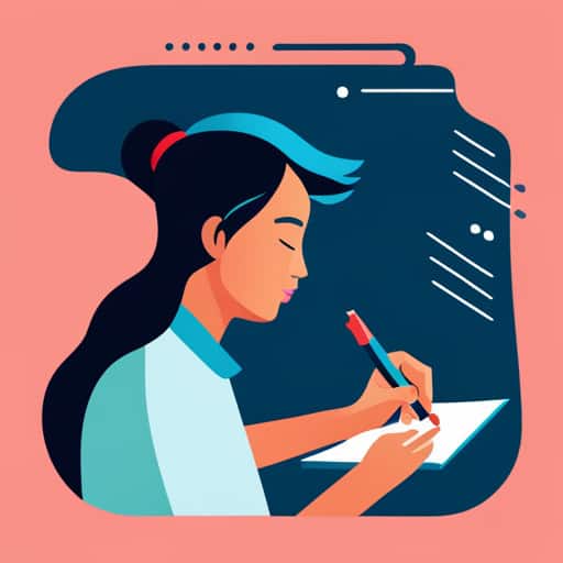 A flat image of a woman writing on a notepad
