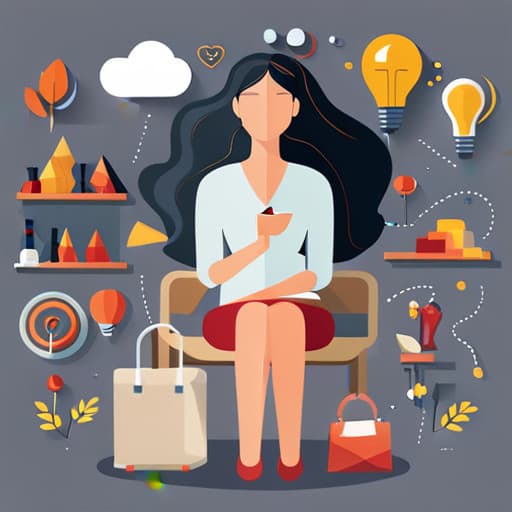 A flat illustration of a woman surrounded by ideas